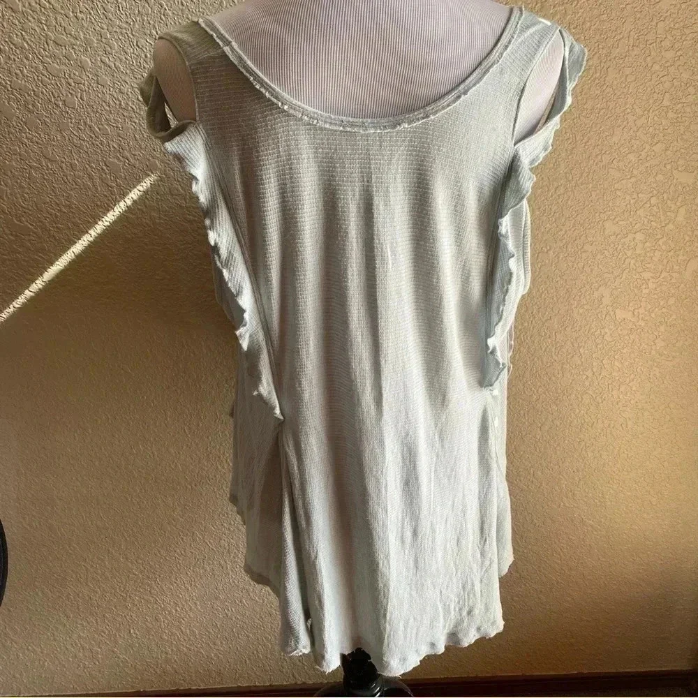Free People Textured High Low Tank Tunic Sleeveless Cold Shoulder Blue Top: Med